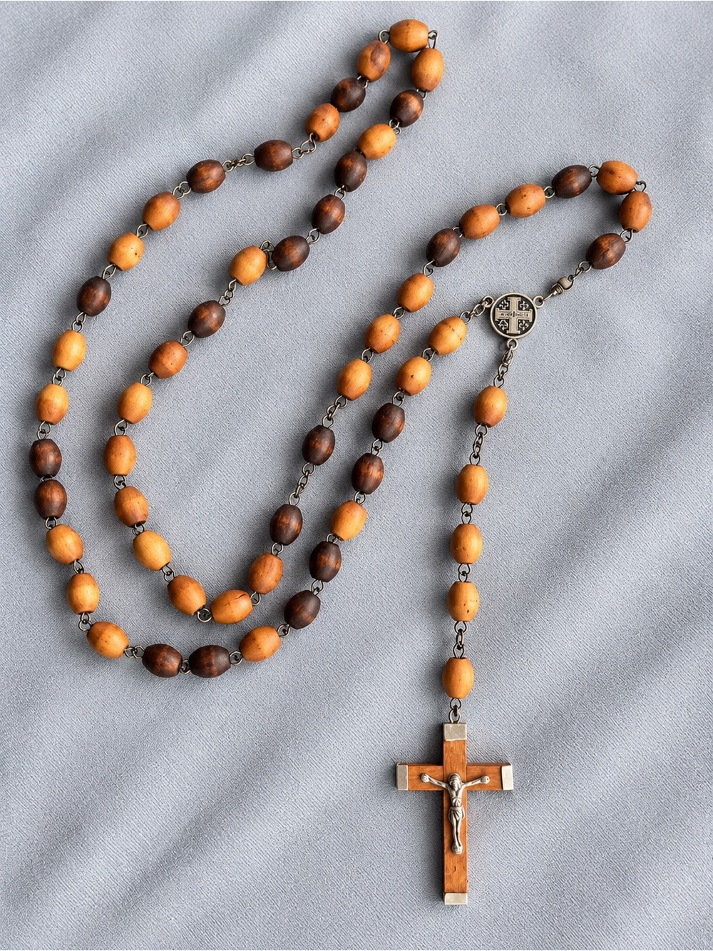 Vintage Jerusalem Terra Sancta Wooden Bead Rosary Holy Land Crucifix Cross